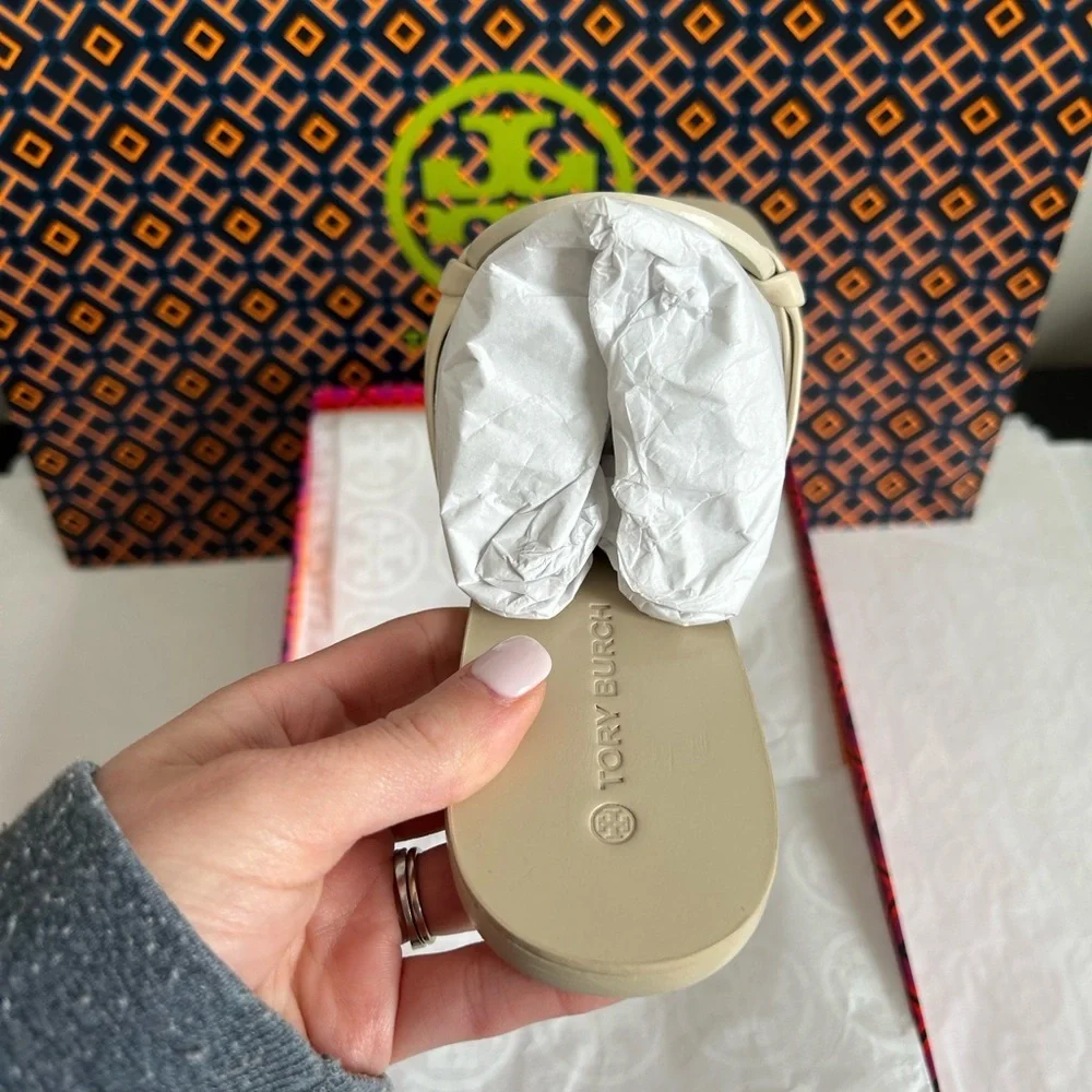 Tory Burch Miller Square Toe Sandal Size 8 New Cream White - Picture 6 of 12